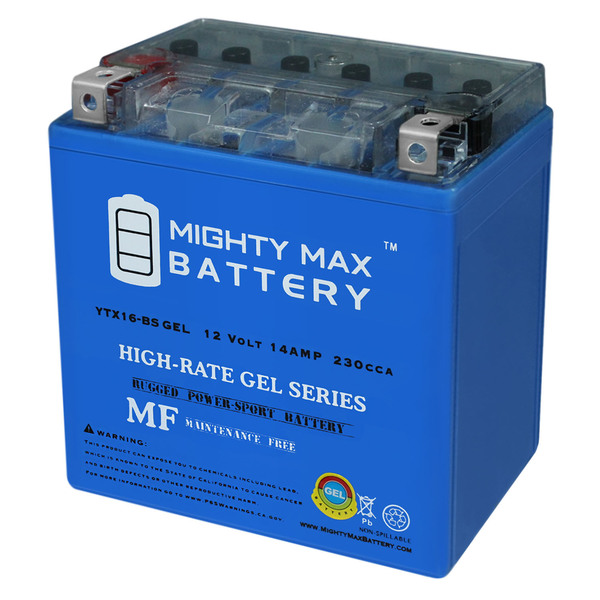 Mighty Max Battery YTX16-BS GEL 12V 14AH Battery for Powersport Sportbikes Cruisers SMF YTX16-BSGEL50